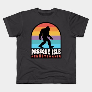 Presque Isle Erie Pennsylvania Bigfoot Sasquatch Retro Sunset Kids T-Shirt